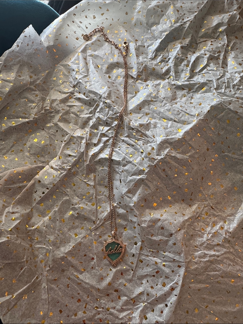 Gold-Tone Heart Pendant Necklace with Green Enamel